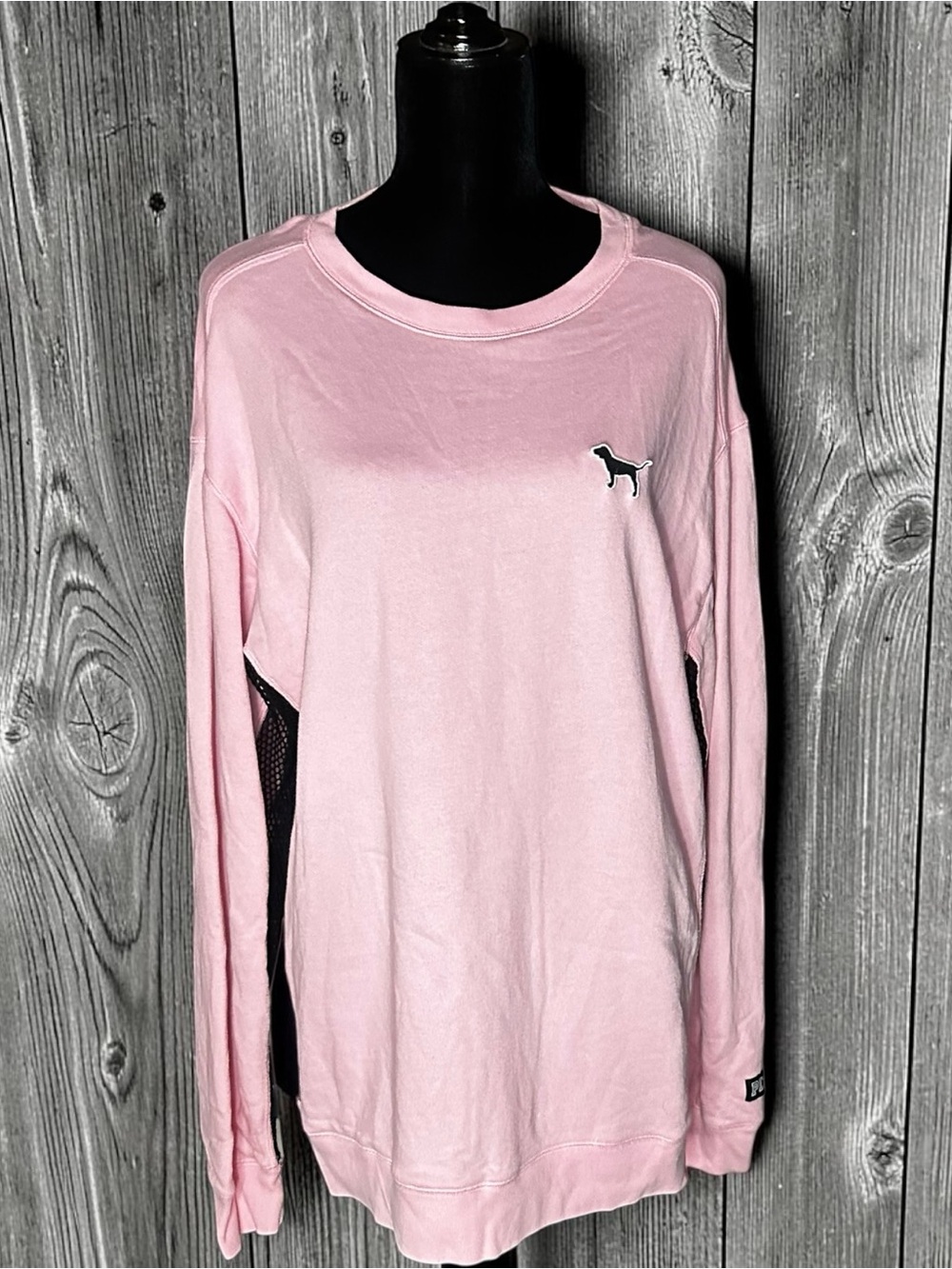 Victoria’s Secret PINK Mesh Side Campus Crewneck Sweatshirt Pink Large